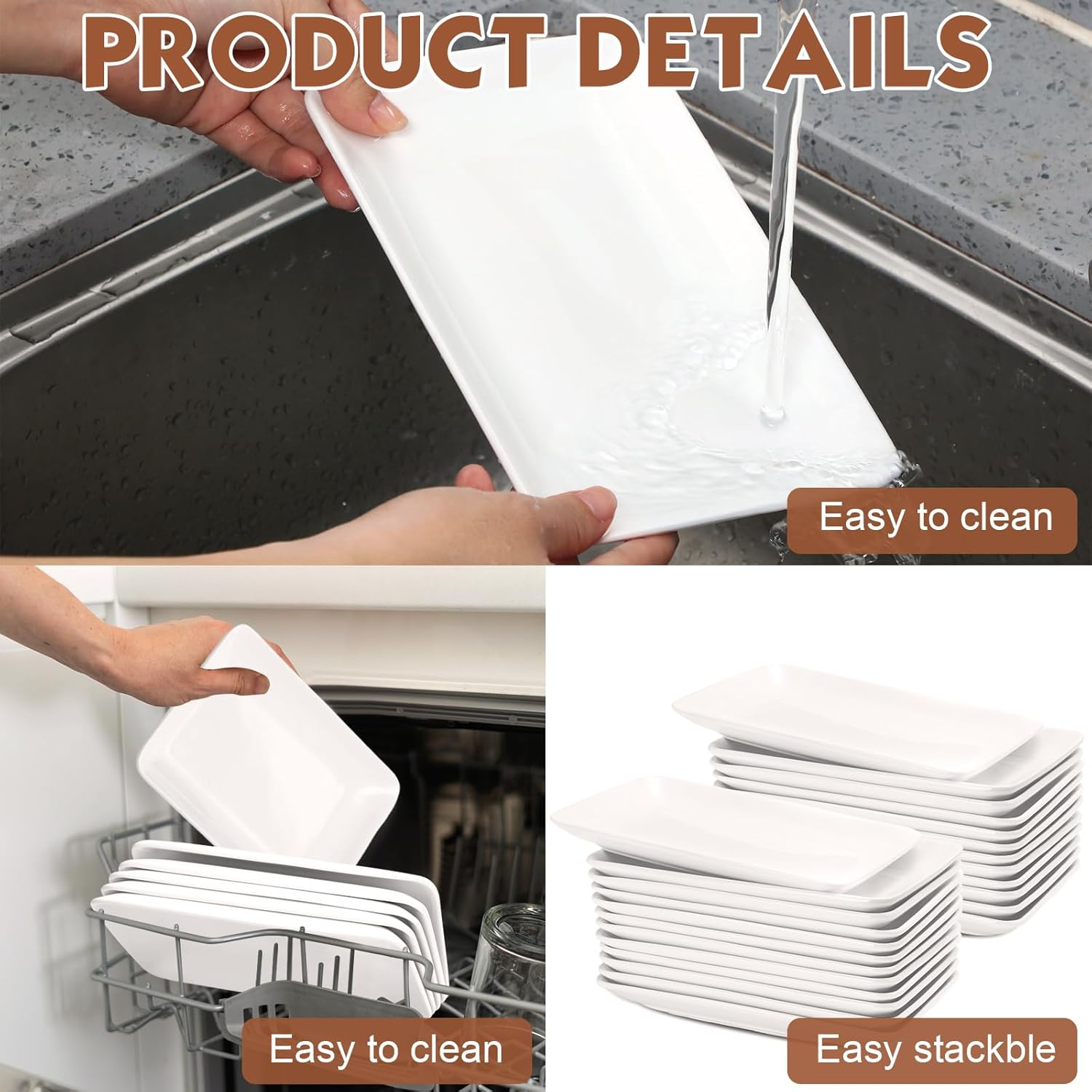 Irenare 20 Pcs 8 Inch Rectangular Salad Plates White Rectangular Porcelain Dessert Plates Appetizer Serving Tray Porcelain Platters for Fruit Sushi Dinner Parties, Microwave, Oven Safe - Image 3