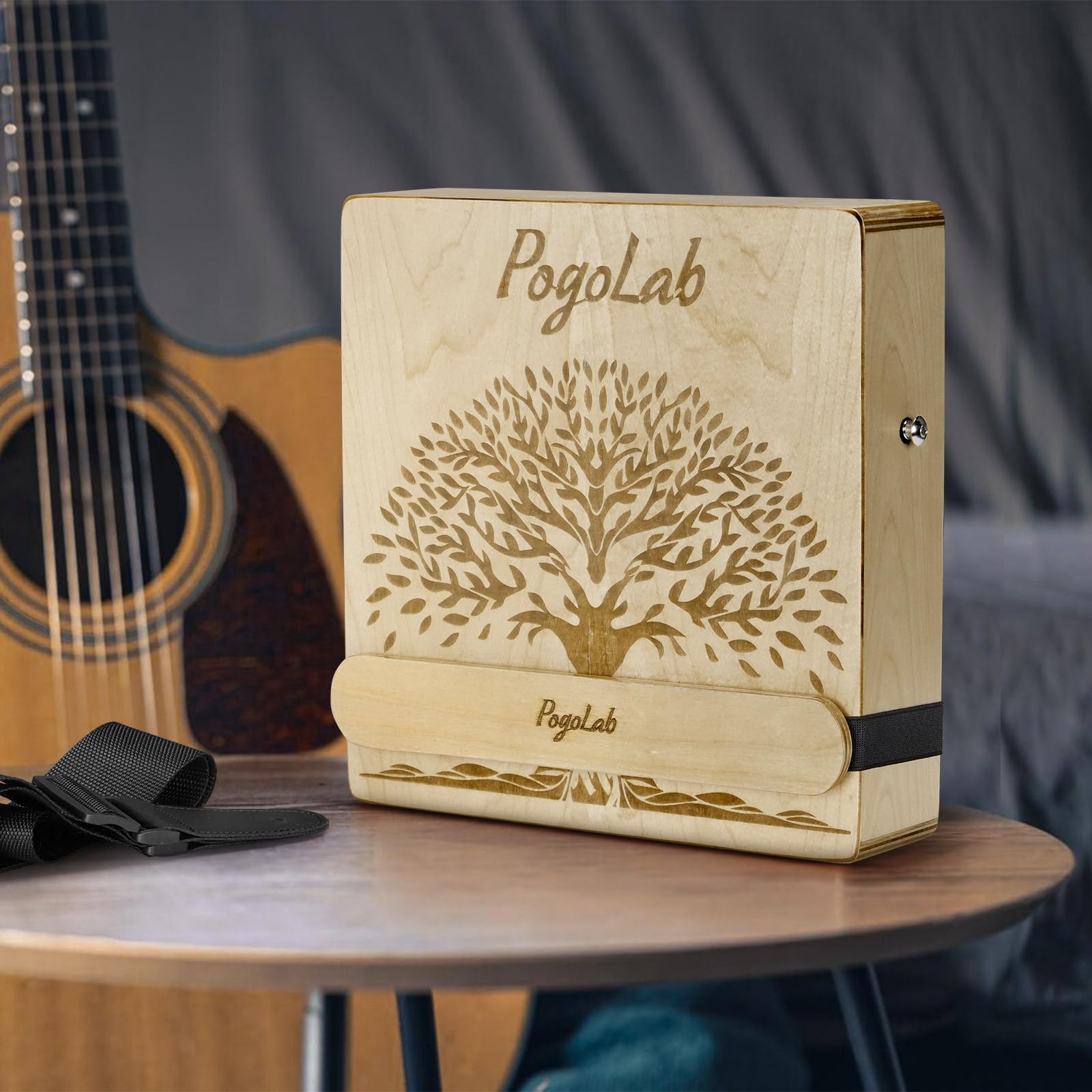 POGOLAB Cajon de voyage multi-tons, cajon box drum portable avec sac de transport et sangle, cahon en bouleau avec motif artisanal, instrument de percussions cadeau pour débutant