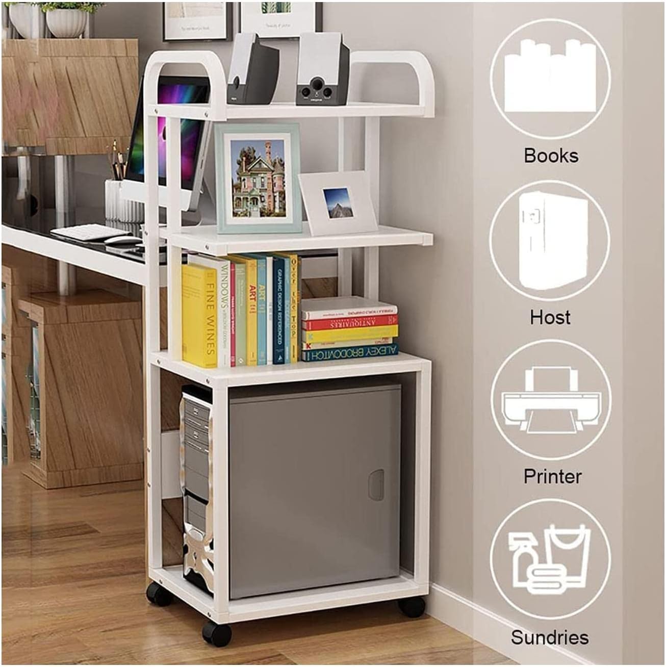 Supporto Stampante Scaffale per Stampante Mobile con Supporto per A 3 Livelli 4 Ruote E Ripiano Carrello per Moderno per L'home Office per Ufficio