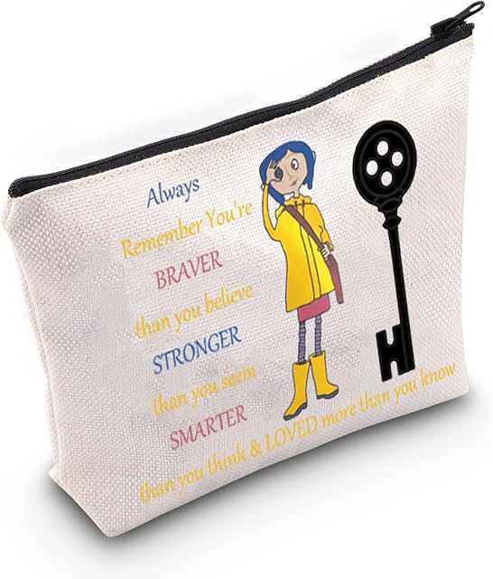 WZMPA Cartoon Movie Cosmetic Bag Movie Fans Gift You Are Braver Stronger Smarter Than You Think Cartoons Makeup Zipper Pouch Bag For Women Girls (Always Coral), Always Co-raline, Fit