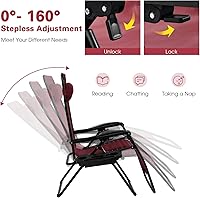 Vista 4 de Goplus Sillas de salón Zero Gravity, reclinables plegables ajustables en 160° con almohada y soporte para tazas, cómodas sillas de descanso de 350