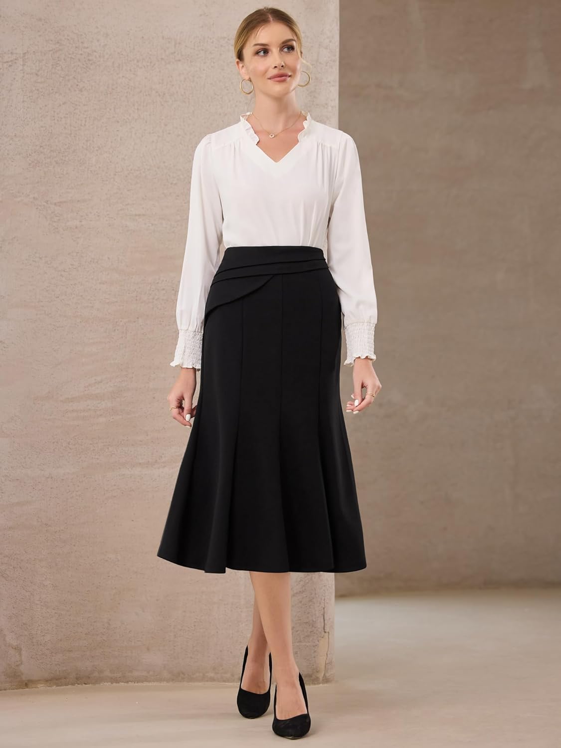 Women's Midi Mermaid Skirt Work High Elastic Waisted Fishtails Skirts - Image 3