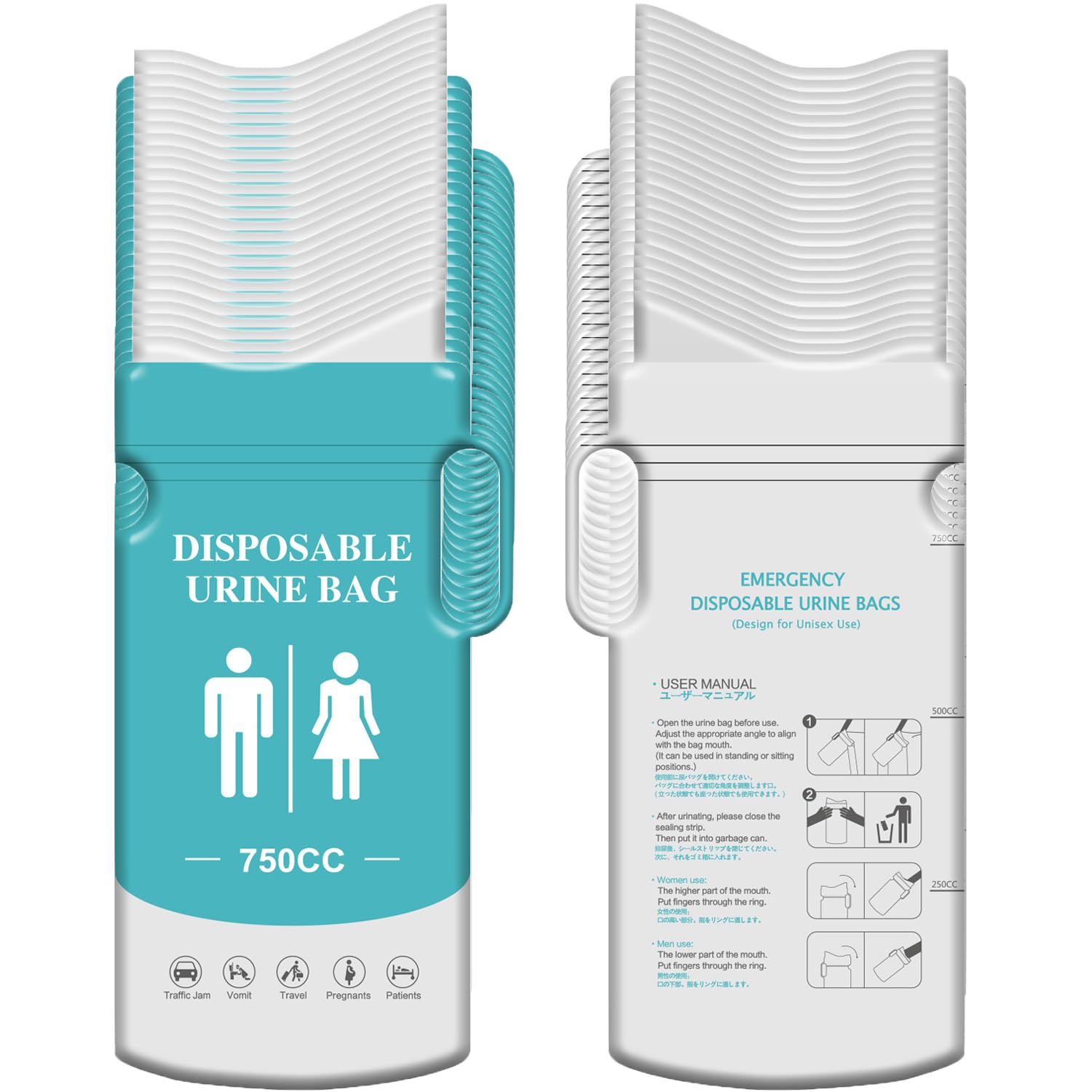 Orina desechables, 8 piezas, 750 ml, súper absorbentes, bolsas para orinar, orina, inodoro, portátil, inodoro, emergencia, bolsas para vómito, para coche, largo viaje, camping, adulto, hombre, mujer,