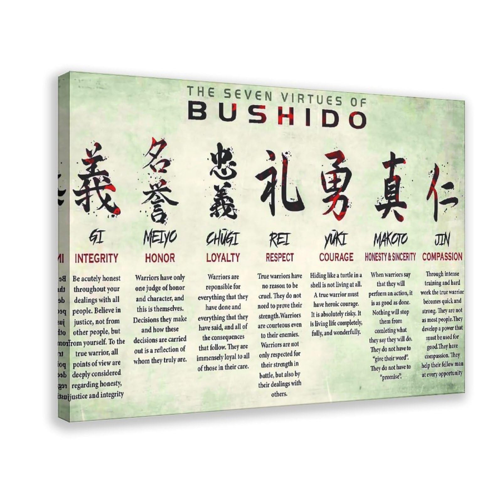 Qnvjqkdsi Frame Japan The Seven Virtues Of Bushido Quote (1) Canvas Poster Bedroom Decor Landscape Office Room Decor Gift 12" L X 18" W