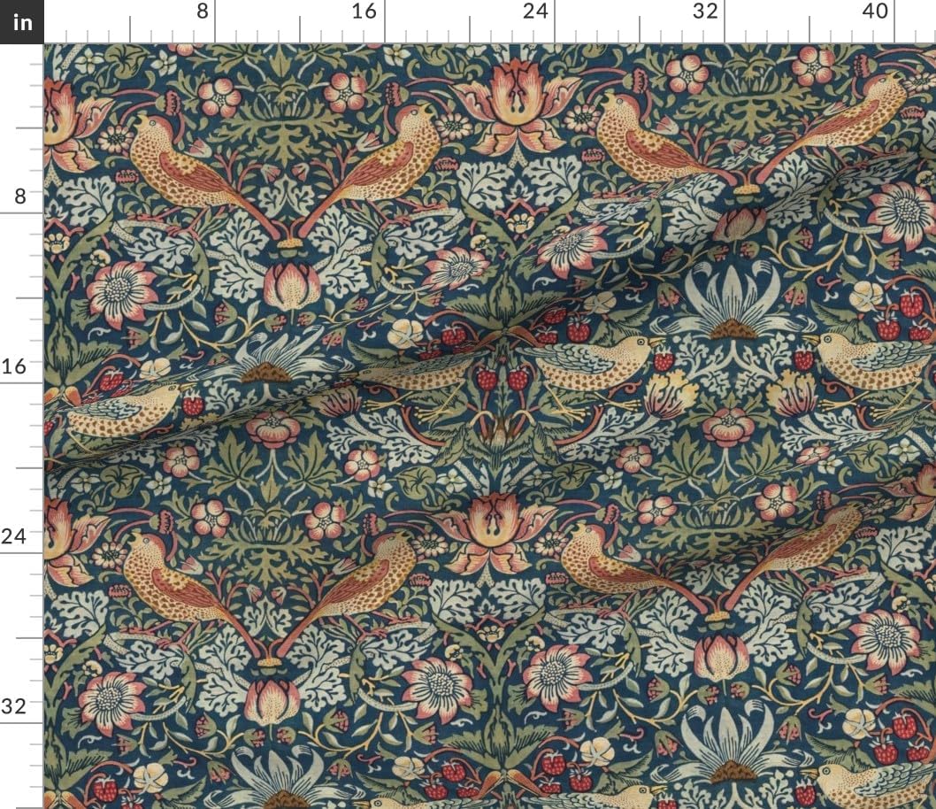 Spoonflower Fabric - Strawberry Thief William Morris Floral Vintage Arts and Crafts Printed on Petal Cotton Fabric Fat Quarter - Sewing Quilting Apparel Crafts Decor