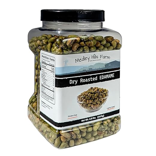 Dry Roasted Edamame by Medley hills farm 1.25 Lbs. in Reusable Container - edamame dry roasted and Lightly Salted - Healthy diet snacks - gluten-free