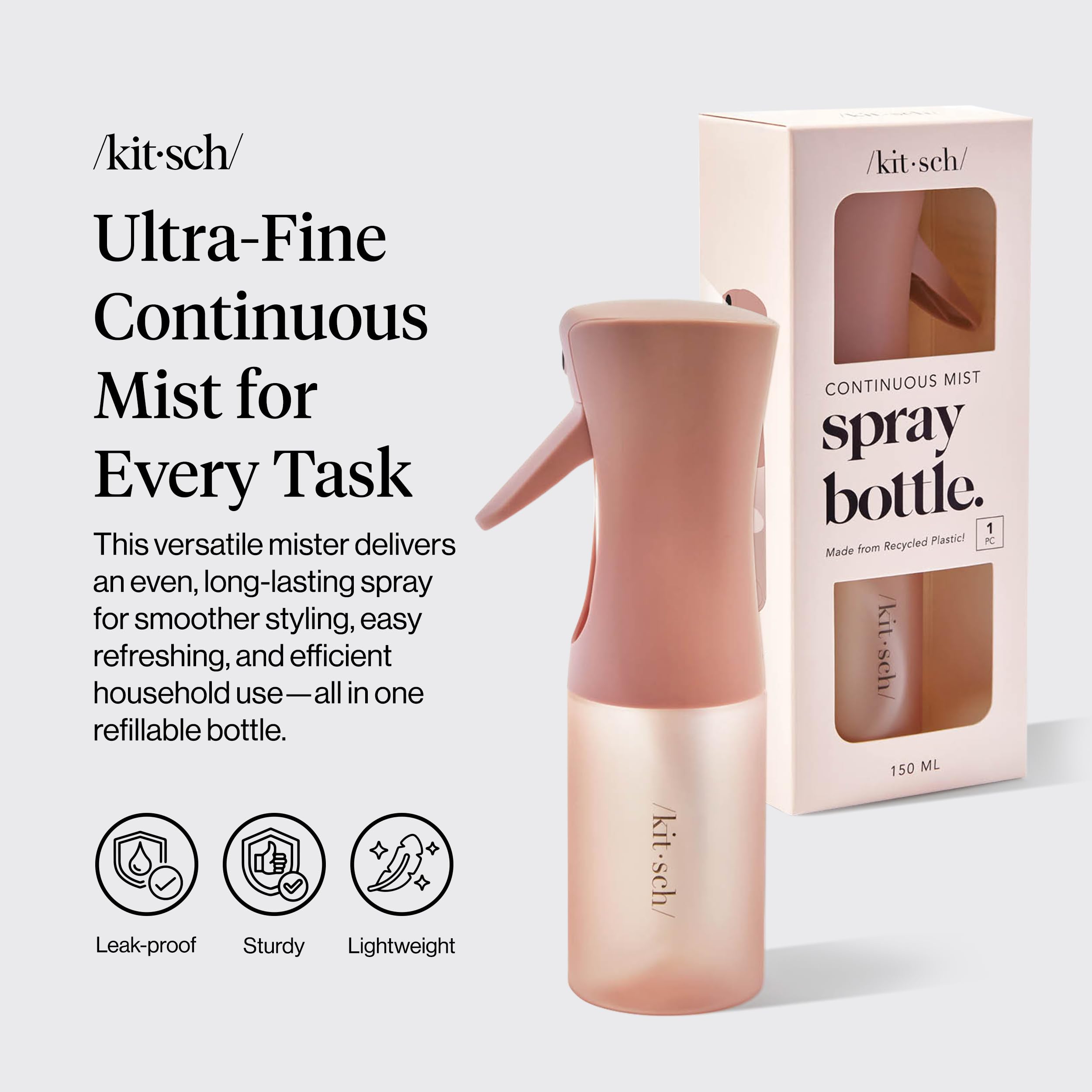 Kitsch Spray Bottle for Hair - Continuous Water Mister with Ultra Fine Mist for Hairstyling, Barbers, Salons, Cleaning, Plants, Versatile Spray Bottles - Made from Recycled Plastic - Terracotta, 5 oz - 3