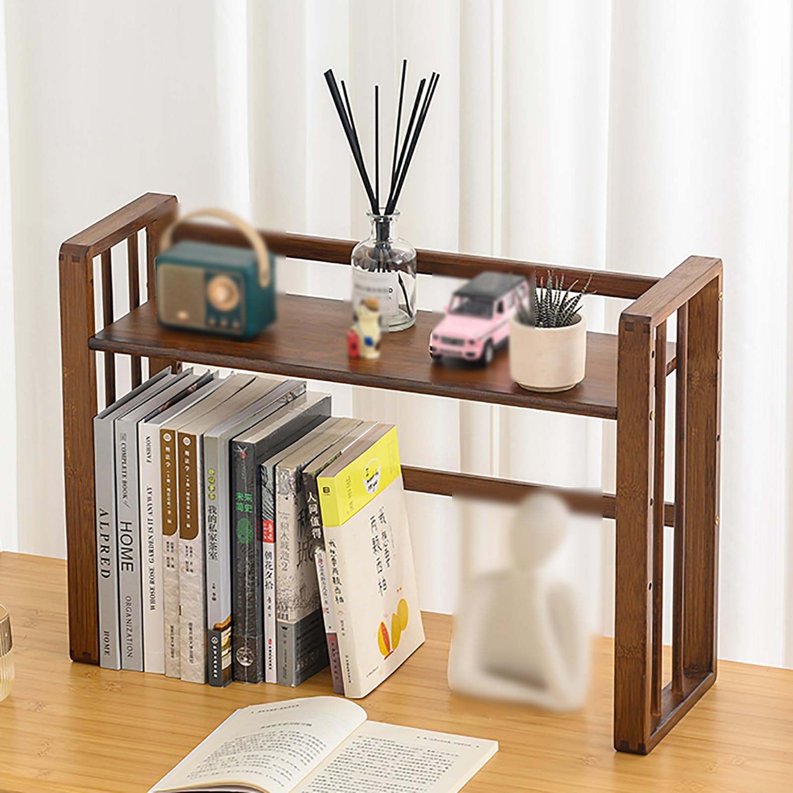 Mensola organizer da scrivania regolabile in altezza marrone per ufficio, scaffale autoportante con ripiano organizer da scrivania da 55,9 cm