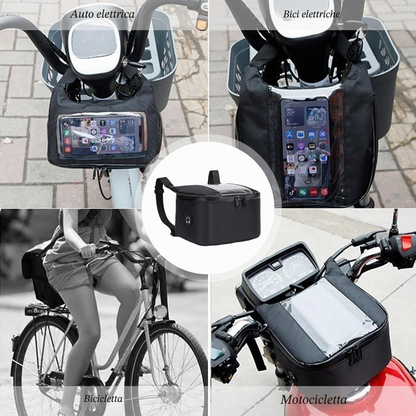 Borsa Anteriore Moto, Borsa Impermeabile per Manubrio, Borsa da Motociclo, Borsa con Touch Screen, Portaoggetti Grande Capacità 2L, Copertura Anti-Pioggia, Per Harley Triumph, Per Suzuki Honda Yamaha