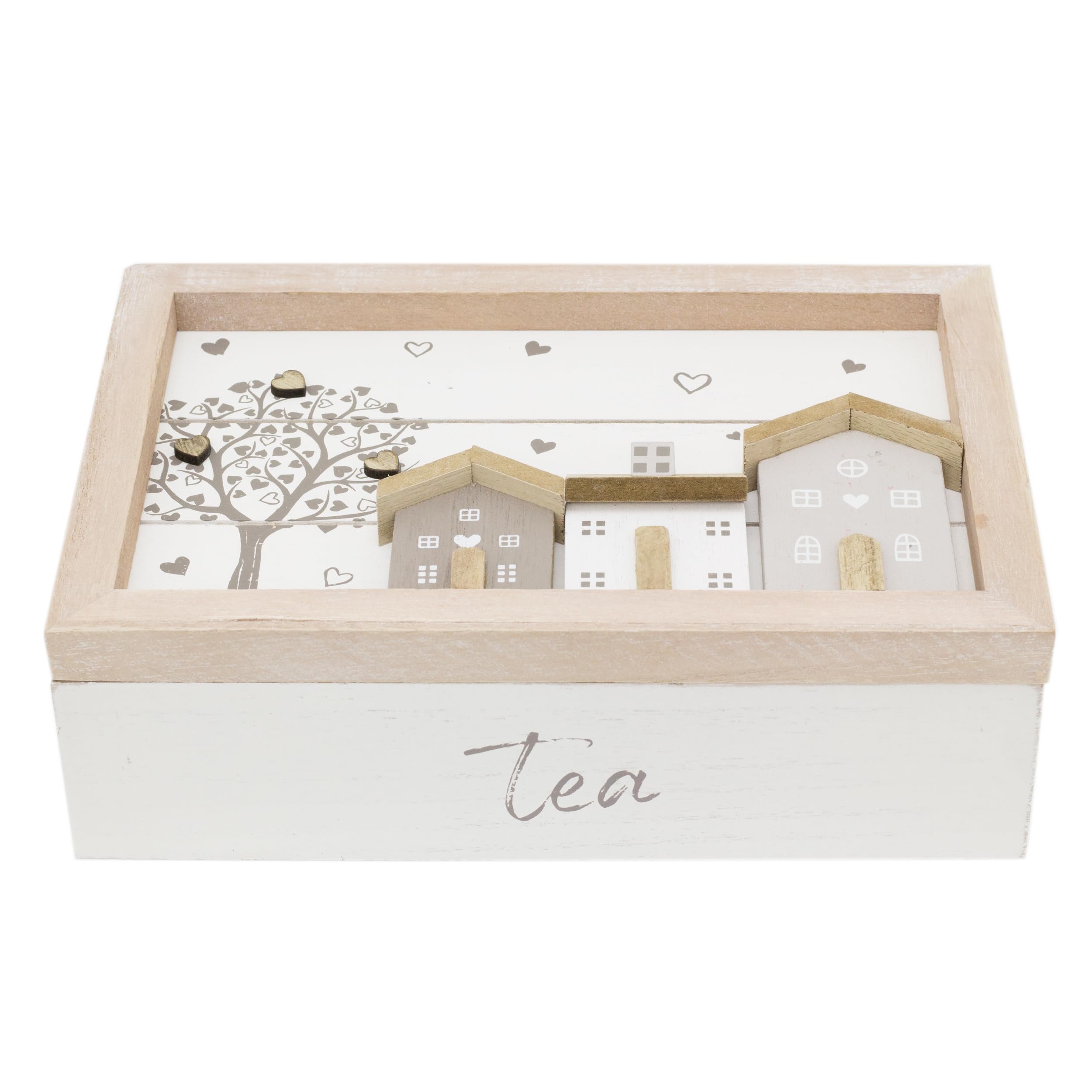 Boîte à thé en bois shabby chic 6 cases, cadeau idéal maison