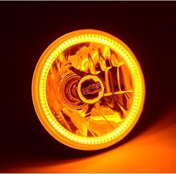 Octane Lighting 5-3/4 Amber SMD LED Halo Crystal Clear Headlight Metal Headlamp Halogen Light Bulbs Set (Amber SMD LED Halo, 5.75)