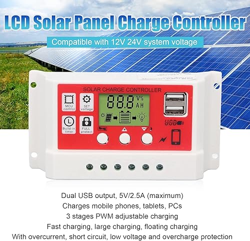Miniatura 4 de Solar Controller, Solar Controller LCD Display 3 Level PWM Lithium Battery Photovoltaic Regulator 12V24V, Energy Controllers (20A)