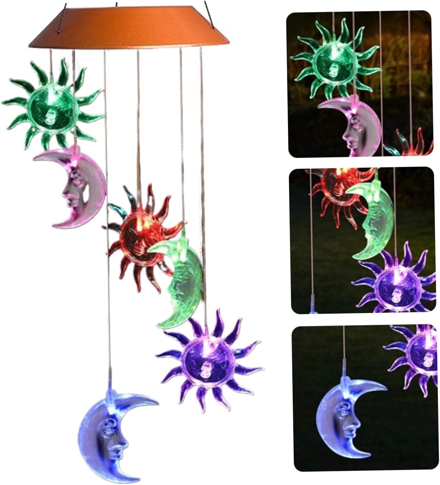 Solar Wind Chimes 6 LED Suns and Moons Wind Chimes Waterproof Romantic LED Changing Light Color Outdoor Wind Chimes for Home Party Night Garden Decoration Wind Chimes Outdoor Wind Chimes Solar Star L