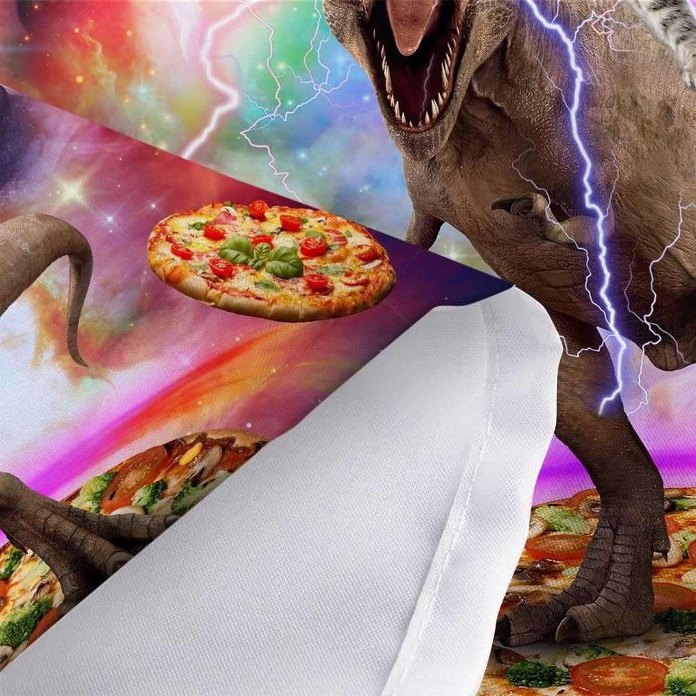 Funny Cat Shower Curtain, Cool Riding Dinosaur on Fantasy Galaxy Space Cute Hilarious Outer Universe Anime Fabric Boys Girls Curtain for Bathroom with 12PCS Hooks, 70X85IN Pink