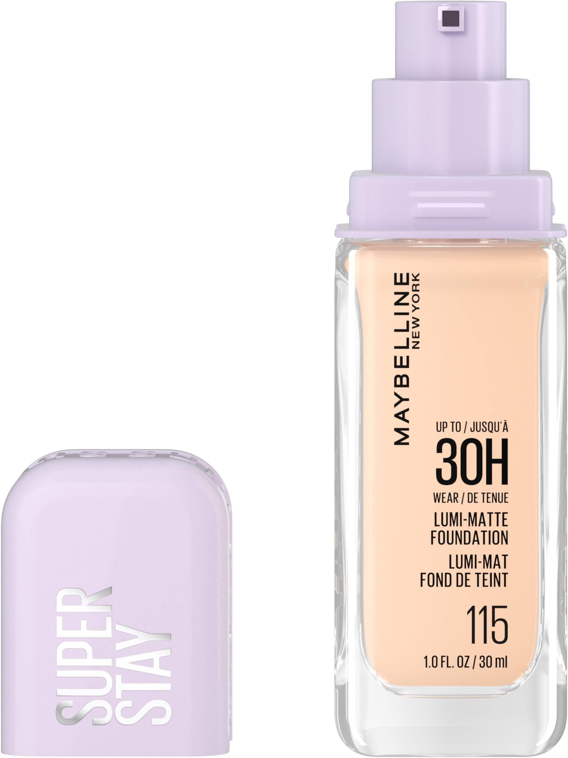 Super Stay Lumi-Matte Foundation, Lightweight and Buildable Full Coverage Foundation Makeup For Up To 30HR Wear, 115, 1 Count