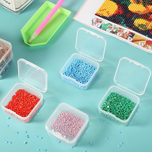 Miniatura 56 de Paquete de 48 recipientes de plástico transparente pequeños con tapa con bisagras para objetos pequeños, manualidades, joyería