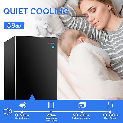 Miniatura 7 de Upstreman Mini refrigerador de 4.5 pies cúbicos con congelador, mini refrigerador de una sola puerta, termostato ajustable, bajo ruido, ahorro de