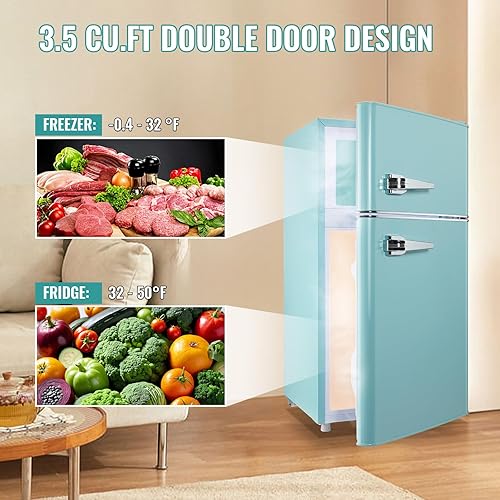 Miniatura 5 de WANAI Mini refrigerador de 3.5 pies cúbicos con congelador, refrigerador pequeño retro con 2 asas, 7 ajustes de temperatura ajustable, refrigerador