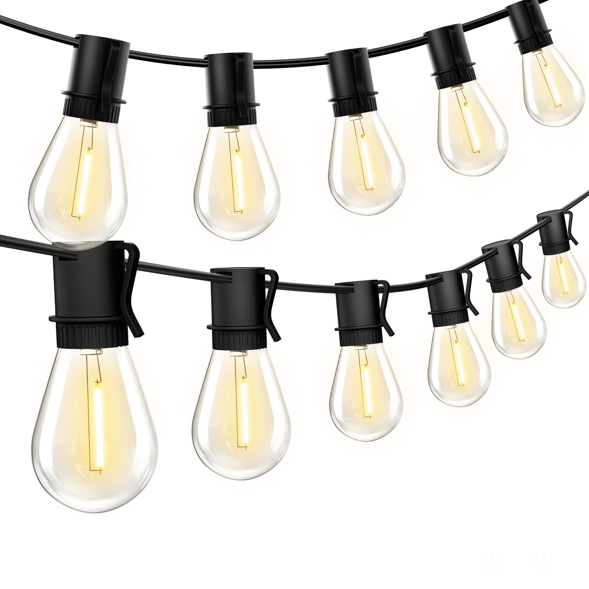 OHLUX 100FT Outdoor Festoon Lights LED String Garden Lights Mains Powered with 62 S11 Bulbs, 2200K Warm White, IP65 Waterproof for Porch, Patio, Gazebo, Party