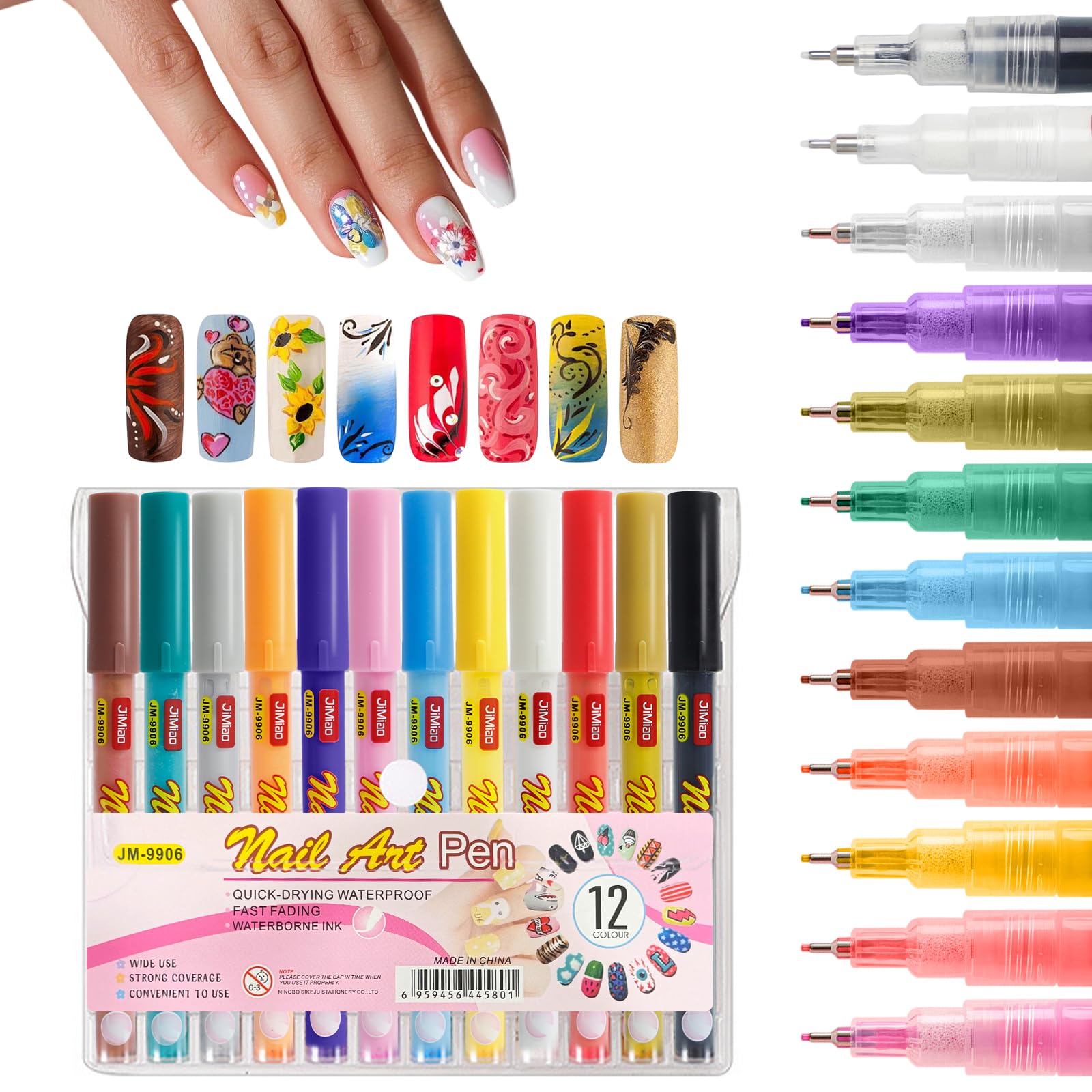 12 Colors Nail Art Pens, Nail Polish Pens for 3D Nail Art, Nail Makers for DIY Drawing Dotting Painting, Nail Design Tools for Manicure at Home