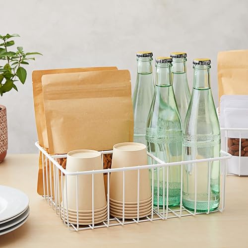 Miniatura 3 de Farmlyn Creek Cesta de alambre blanco, paquete de 2 – 3 compartimentos para cajón de cocina y organizador de gabinete – Organizador de despensa