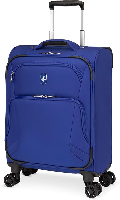 ATLANTIC Artisan III Carry-On Luggage — Lightweight, Water-Resistant Suitcase with 8 Spinner Wheels and Lockable Zipper Puller Heads — Blue, 19-inch