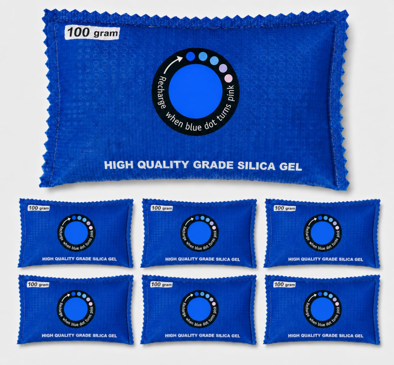 Niuber Rechargeable Desiccant Packs 100g [6 Packs], Color Indicating Silica Gel Moisture Absorbers, Reusable Dehumidifier Bags for Closet, Storage Boxes, Wardrobe, Camera & Electronics(Blue)