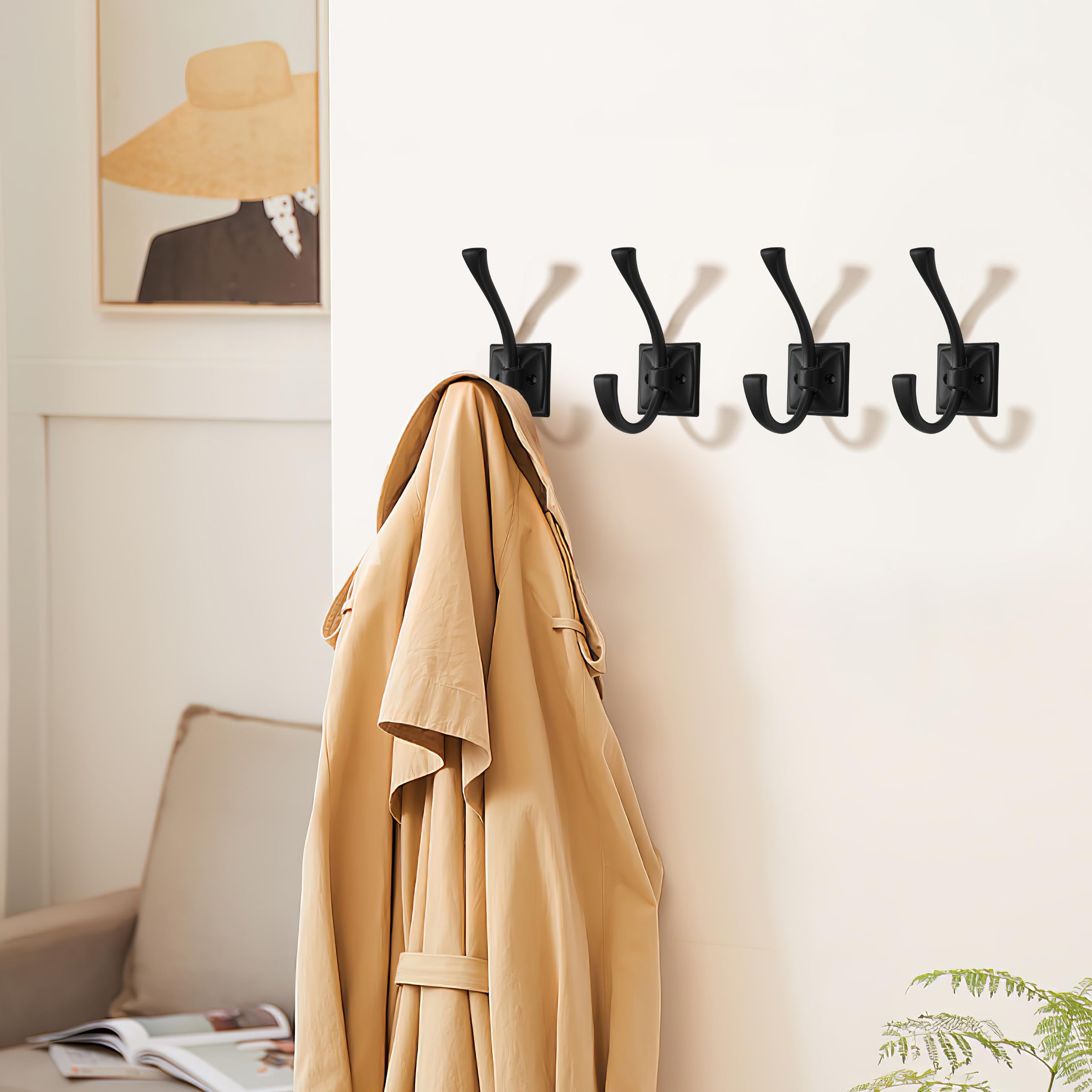 khtumeware Wall Hooks,5 Pack Coat Hooks Hardware Towel Hooks for Hanging Coats Black Robe Hooks Wall Mounted with Screws for Key, Towel, Bags, Cup.