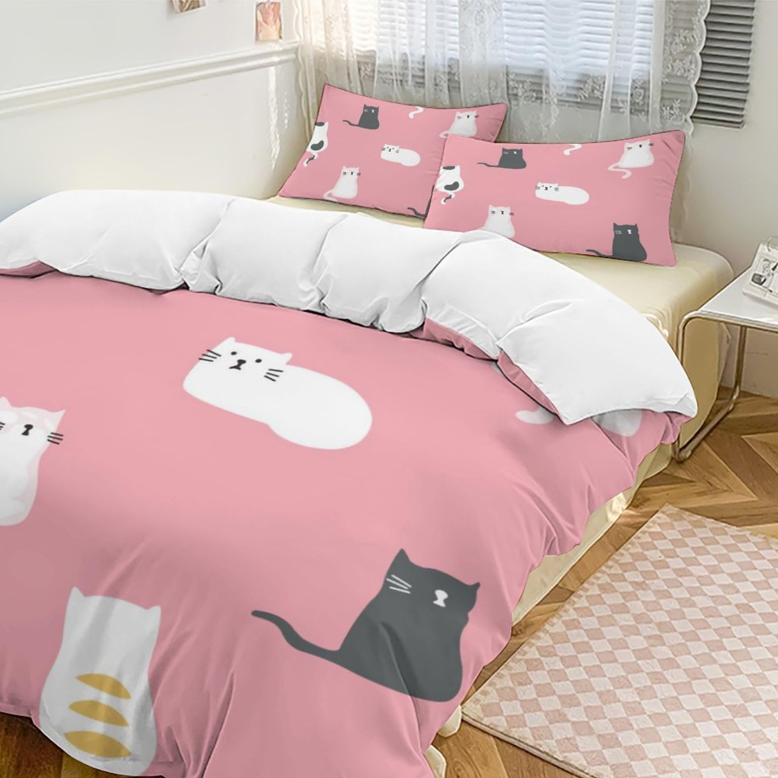 Amazon｜布団カバー 3点セット 猫 ピンク 猫柄 かわいい 可愛い