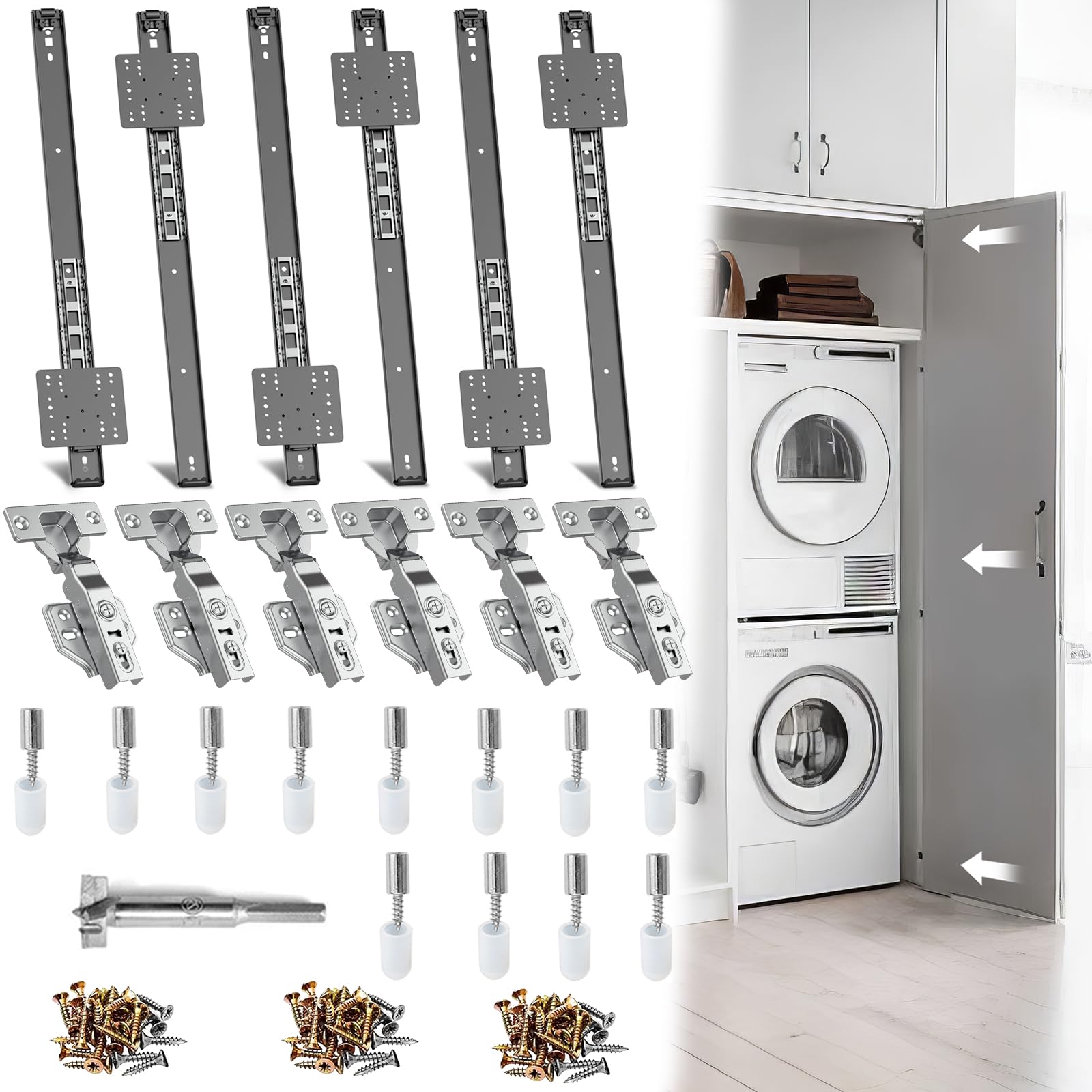 Pocket Door Slide Concealed Hardware Kit for Cabinet Wardrobe, 22in 6-Pack