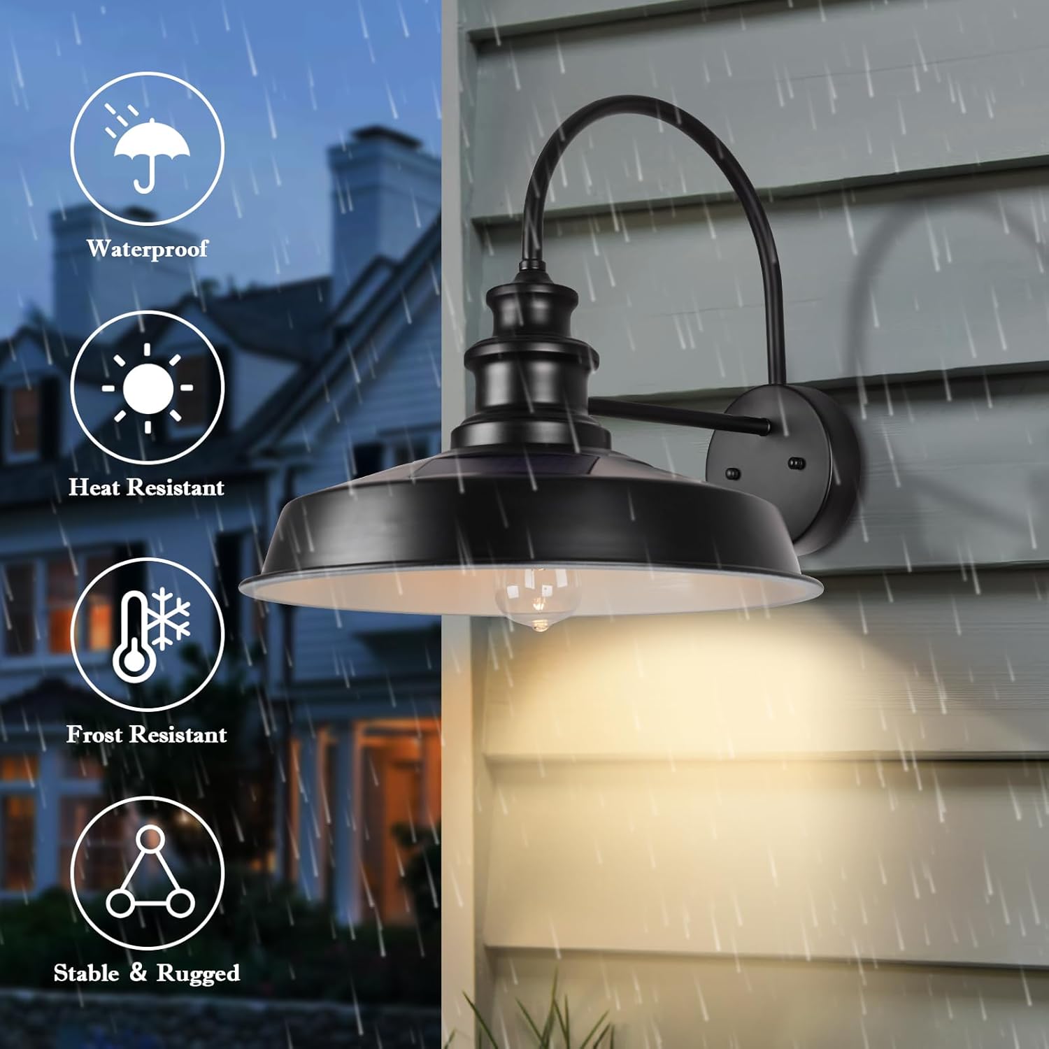 Solar Barn Light Outdoor, 16 Inch Farmhouse Dusk to Dawn Sensor Wall Sconce, Large Rustic Solar Powered Exterior Light Fixture for Porch, Garage, Patio, 2 Pack, ROS-SR028-2