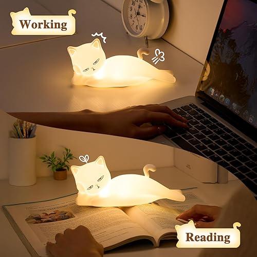 Miniatura 6 de Lying Flat Cat Lamp Funny Gifts, 16 Colors+5 Dimming+Silicone Random Stuff, Touch+Remote+Recharge Night Light for Kids, Cool Lamp Unique Lamps Cute