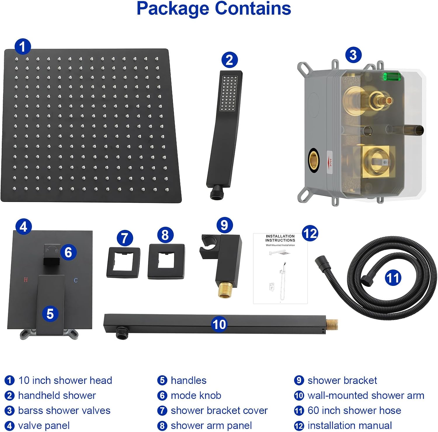 Dcolora 10 In. Rainfall Shower System with Handheld, Matte Black Shower Faucet Set for Bathroom, Brass Valve, 304 Stainless Steel, Anti-Scald cUPC Certified (Matte Black, 10 Inch)