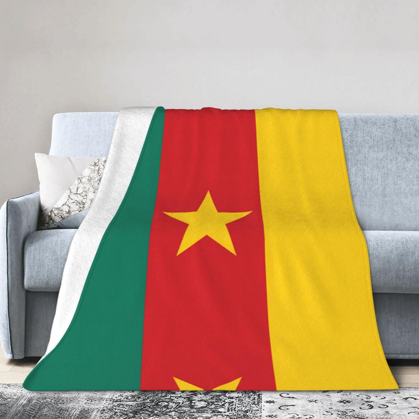 Flag of Cameroon 50"x40" Fleece Blanket, Full Size, Super Soft, Suitable for Bed, Sofa, Camping, All Seasons