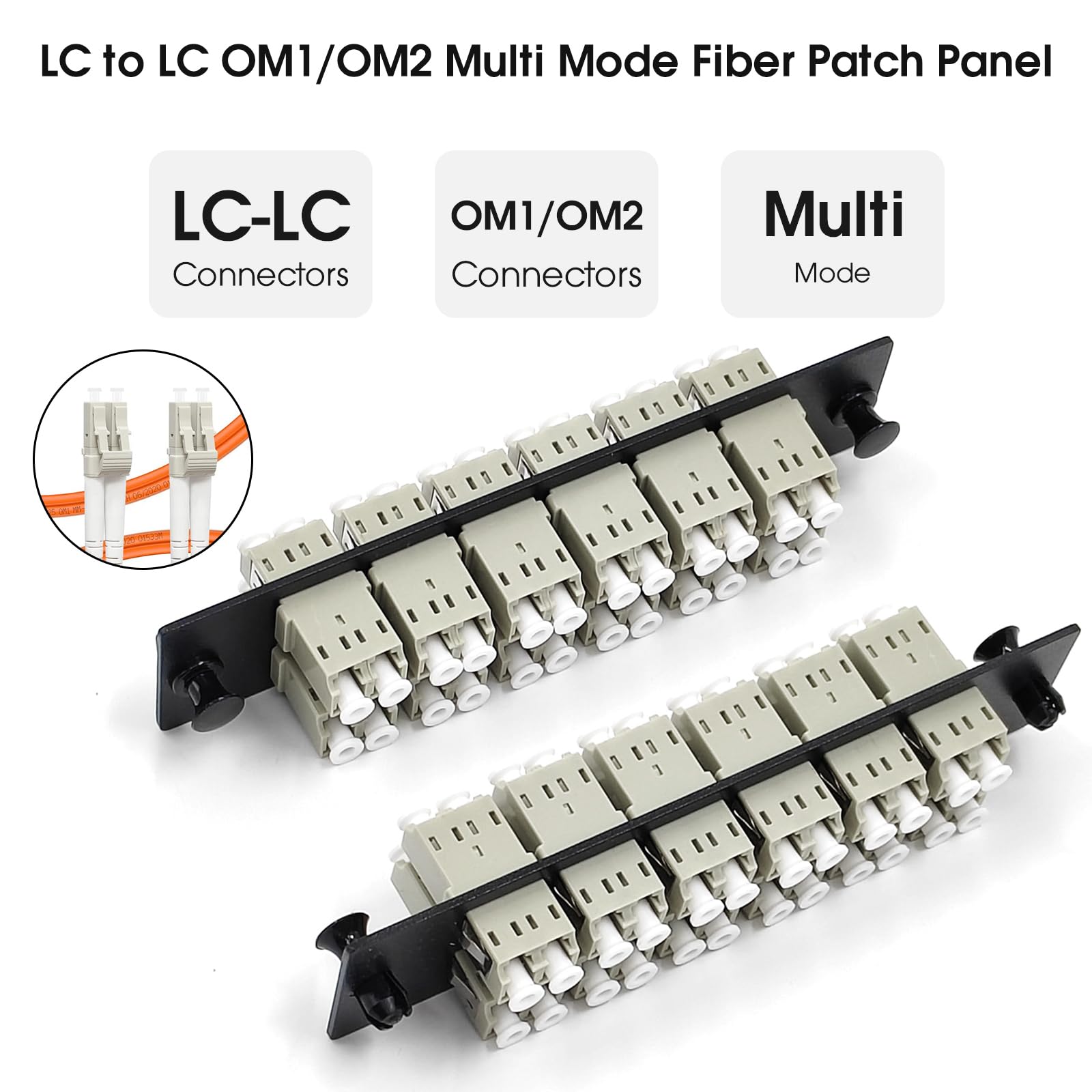 Lot de 2 panneaux de brassage en fibre duplex LC/MM avec adaptateurs LC multimode gris duplex, 24 ports fibre