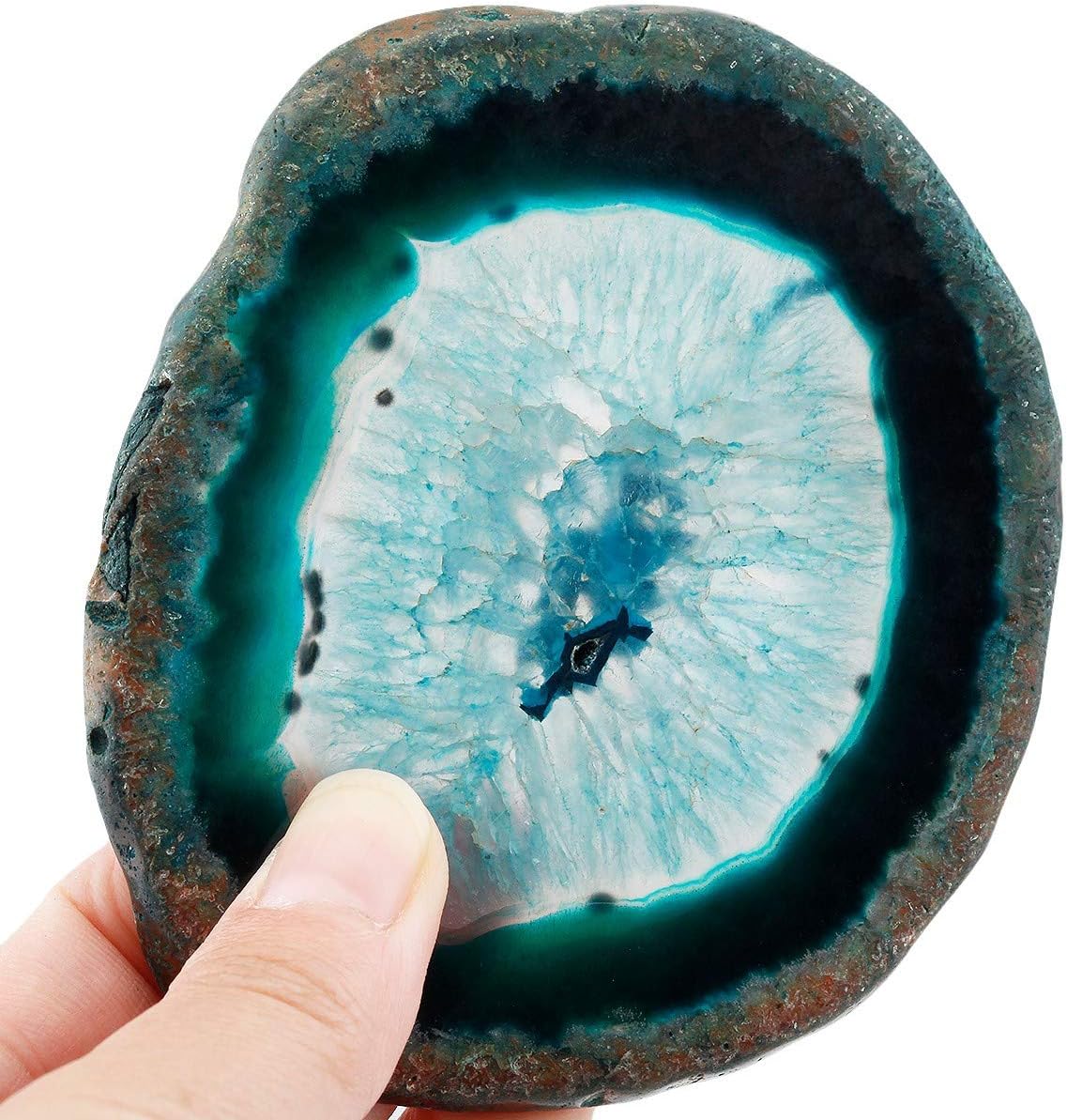 Nupuyai Polished Agate Geode Slices Cup Mats Coasters for Drinks Set of 2, Natural Stone Slab Place Cards for Wedding, Decorative Stone for Home Decoration 3-4 inches