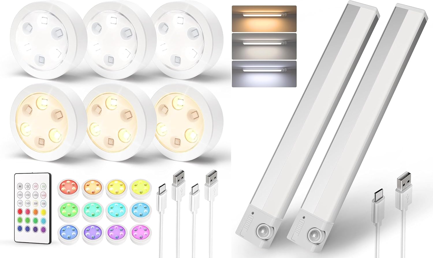 EZVALO Puck Lights with Remote, 14 Colors Changeable RGB LED Under