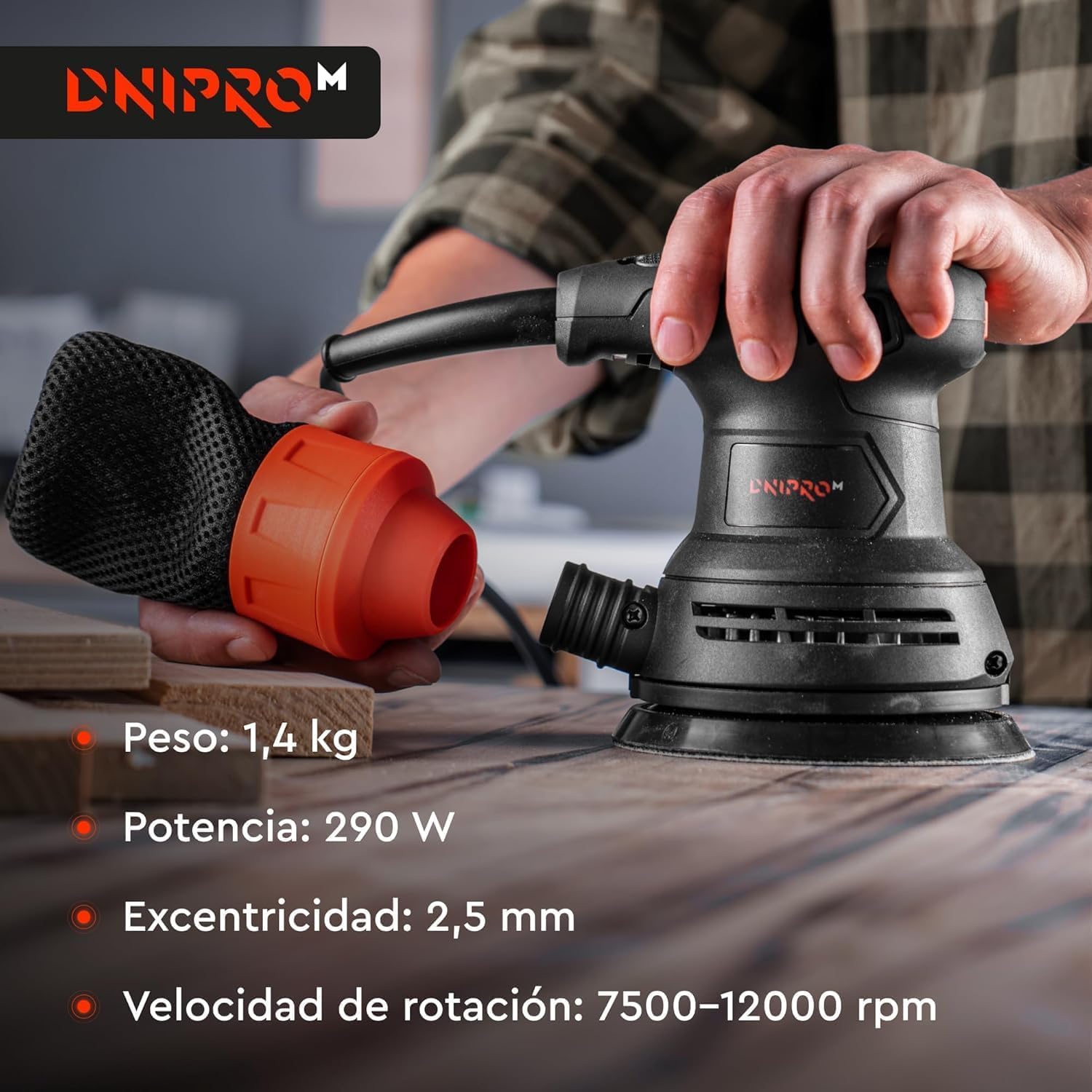 Lijadora Orbital Dnipro-M PE-29S 290W 125mm, con 20 Discos Incluidos