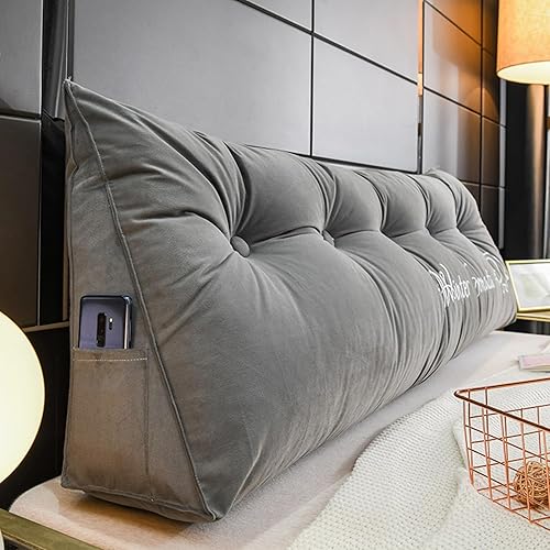 Almohada de cabecera con cuña para lectura, respaldo de vellón, almohada de descanso de lectura, cojín de respaldo triangular grande para la