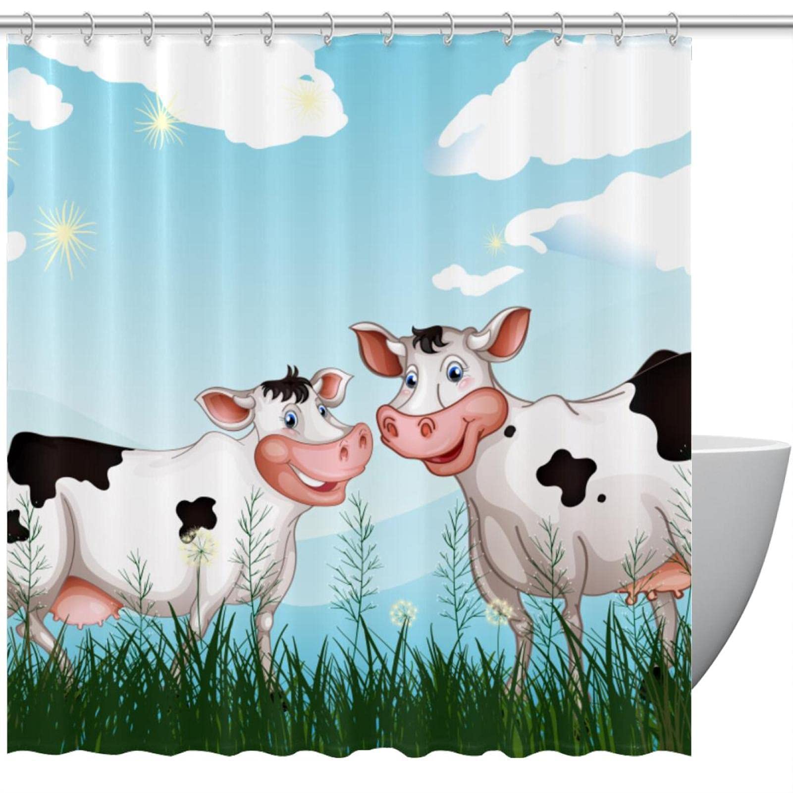 Rideau de douche deux vaches de la ferme sans odeur textile sain 72 x 72