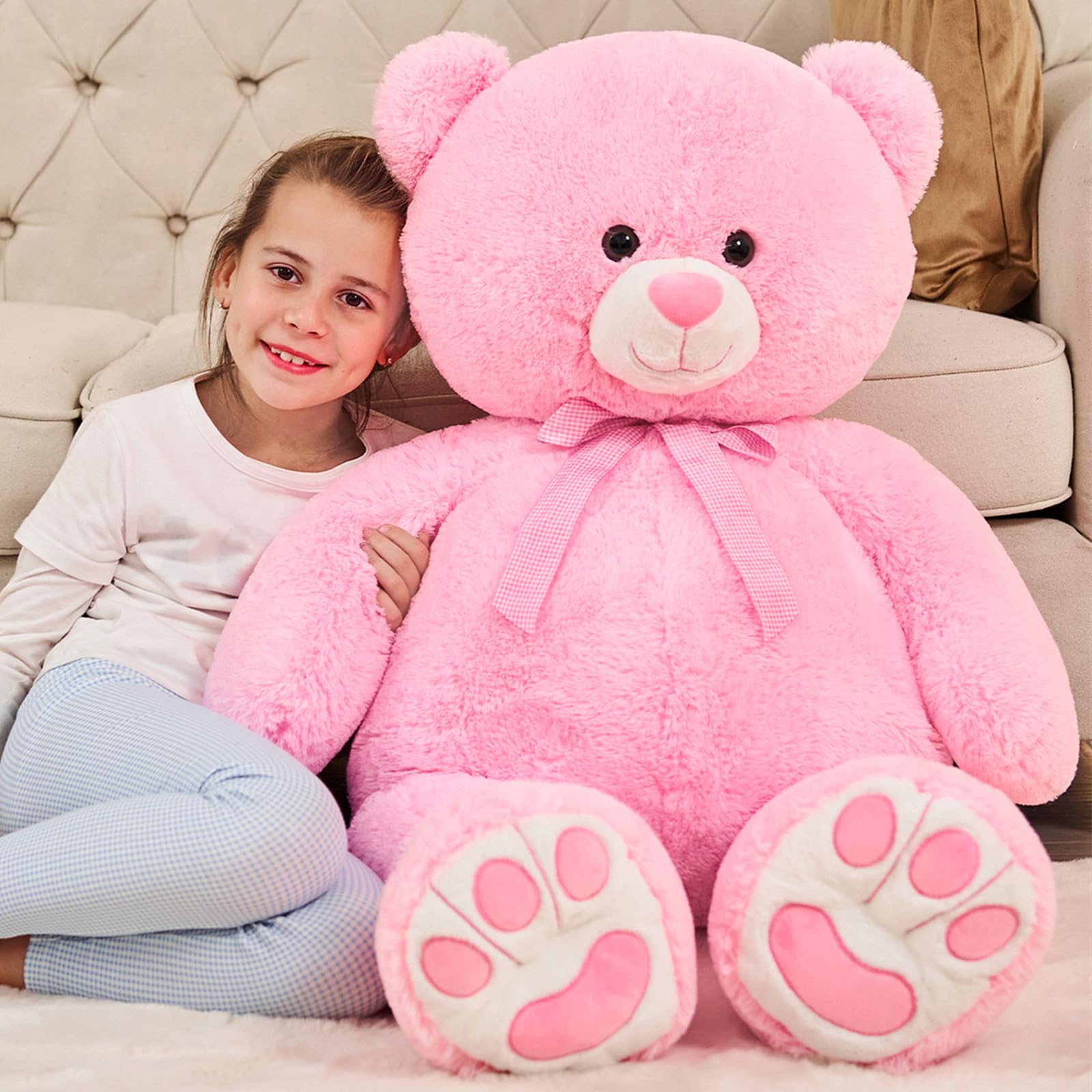 Tezituor 43 Inch Pink Teddy Bear Stuffed Aniamls, Giant Teddy Bear Plush Toys with Big Footprint, Large Stuffed Bear Plush Valentine's Birthday Gift for Girls Boys