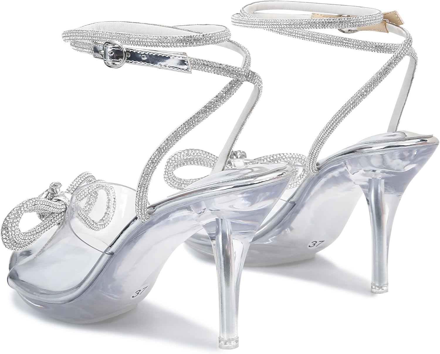 NBUUNBU Clear Heels With Rhinestone Bow Strappy Sandals For Women Ankle Strap Butterfly Transparent Platform High Heel Sexy Slingback Kitten Stiletto Comfortable Wedding Shoes Pump Mules - Image 9