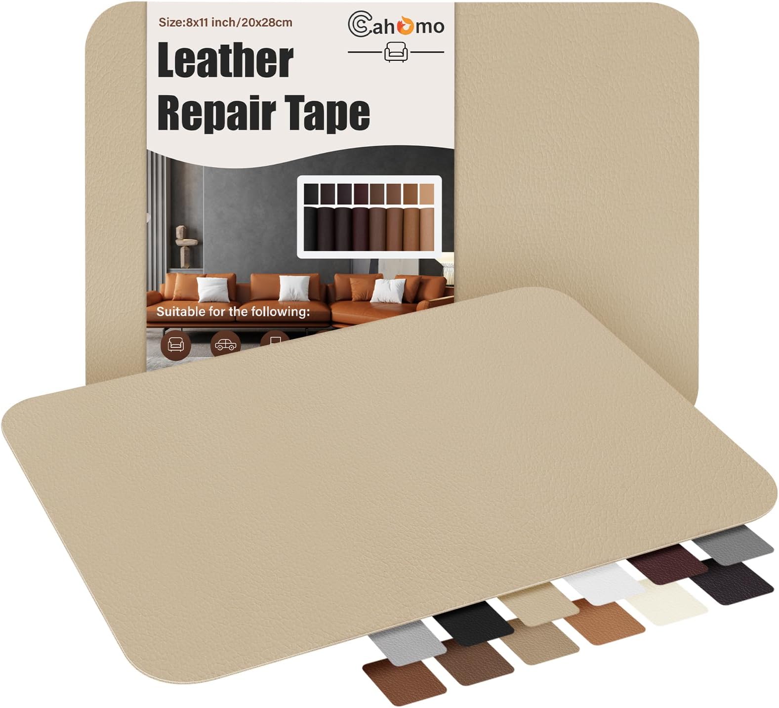 Cahomo Self-Adhesive Leather Repair Patches Tape for Couches - 8x11 inch, Vinyl & Leather Repair Kit for Furniture, Car Seats, Handbags, Jackets - Beige