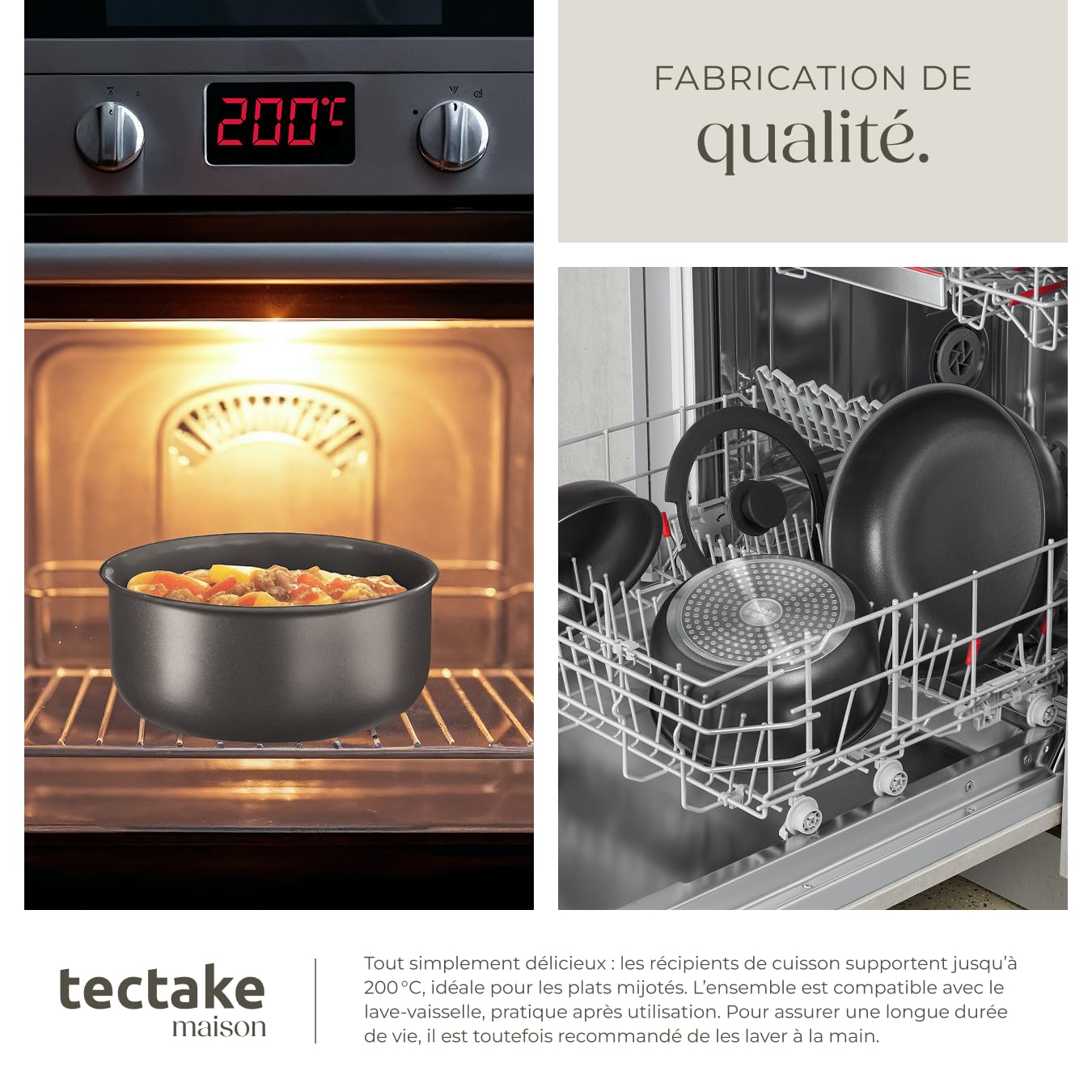 tectake® Batterie de cuisine 17 pcs, 2 Casseroles, 3 Poêles à frire, 1 Poele à griller, 4 couvercle casserole, 5 protège Casseroles Batterie de cuisine Induction, Cuisinère gaz, Vitrocéramique, Noir