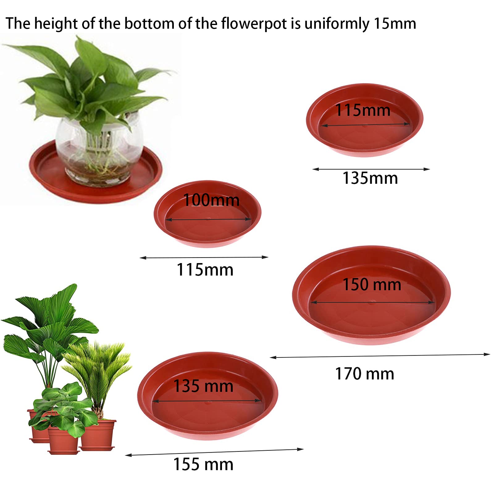 Lot De 8 Soucoupes Rondes En Plastique Pour Pot De Fleurs - Pour Intérieur Et Extérieur (15 Cm + 19 Cm + 22 Cm + 25 Cm