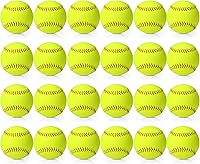 Lewtemi 24-Pack Yellow Practice Softballs - Official Size/Weight, Bright Visibility, Durable Leather Cover for Youth Slowpitch Fastpitch Training