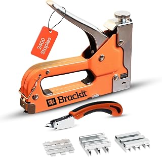Brackit - 5 en 1 - Grapadora de tapicería | Grapadora de pared | con 2400 grapas y quitagrapas - Incluye corona, clavos en forma de U y en forma de T - Grapadora para madera, bricolaje y tapicería.