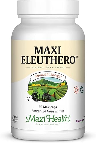 Maxi Health Eleuthero - 0.8% Eleutherosides - Fórmula de estrés y energía - 60 cápsulas - Kosher (QSG)