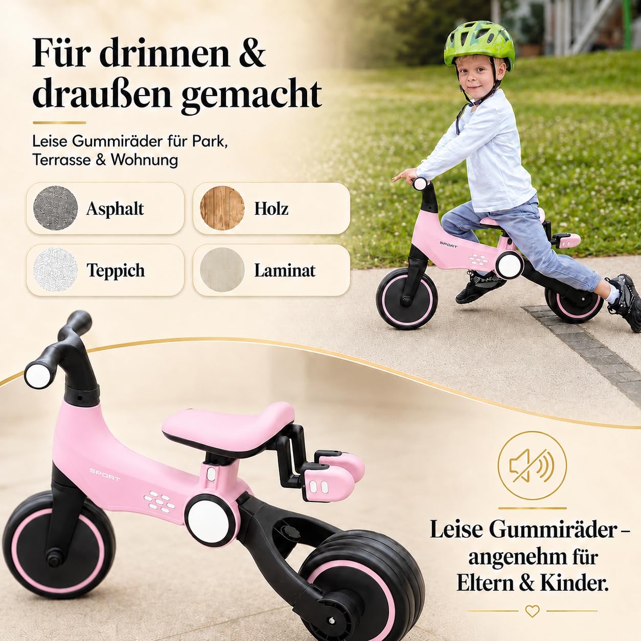 4-in-1 Kinder Dreirad ab 2 Jahre, klappbares Laufrad & Balance-Bike mit Pedalen, Mini-Fahrrad für Jungen & Mädchen, höhenverstellbar ab 32 cm, leicht 3,5 kg, CE/EN71 Zertifiziert