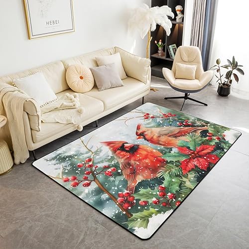 Miniatura 24 de Erosebridal Alfombra de área de Feliz Navidad para niños, cardenales rojos, alfombra de sala de estar, 3 x 5 mas, alfombra decorativa de cabaña